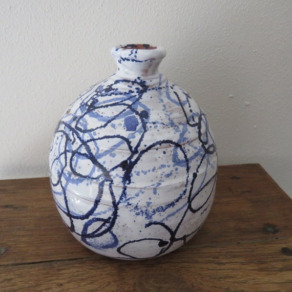 Blue and White Swirls Designed Pottery Vase from my Clay Studio