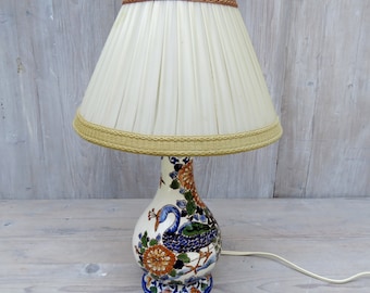 GIEN France Vintage Faience Table Lamp Decor Paon Peacock ca 1970 Reto Pottery Light