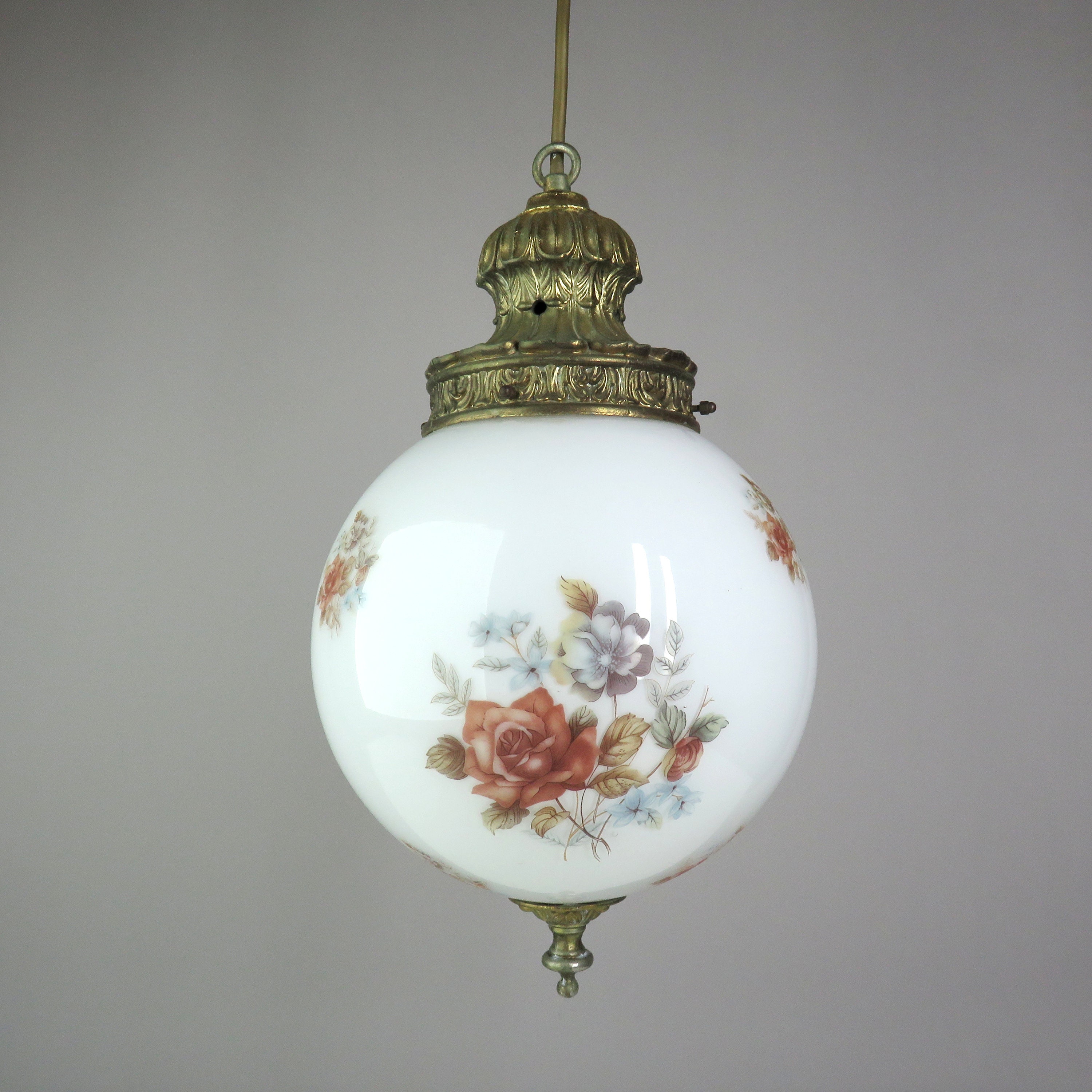 Vintage White Glass Pendant Light With White Opaline Milkglass