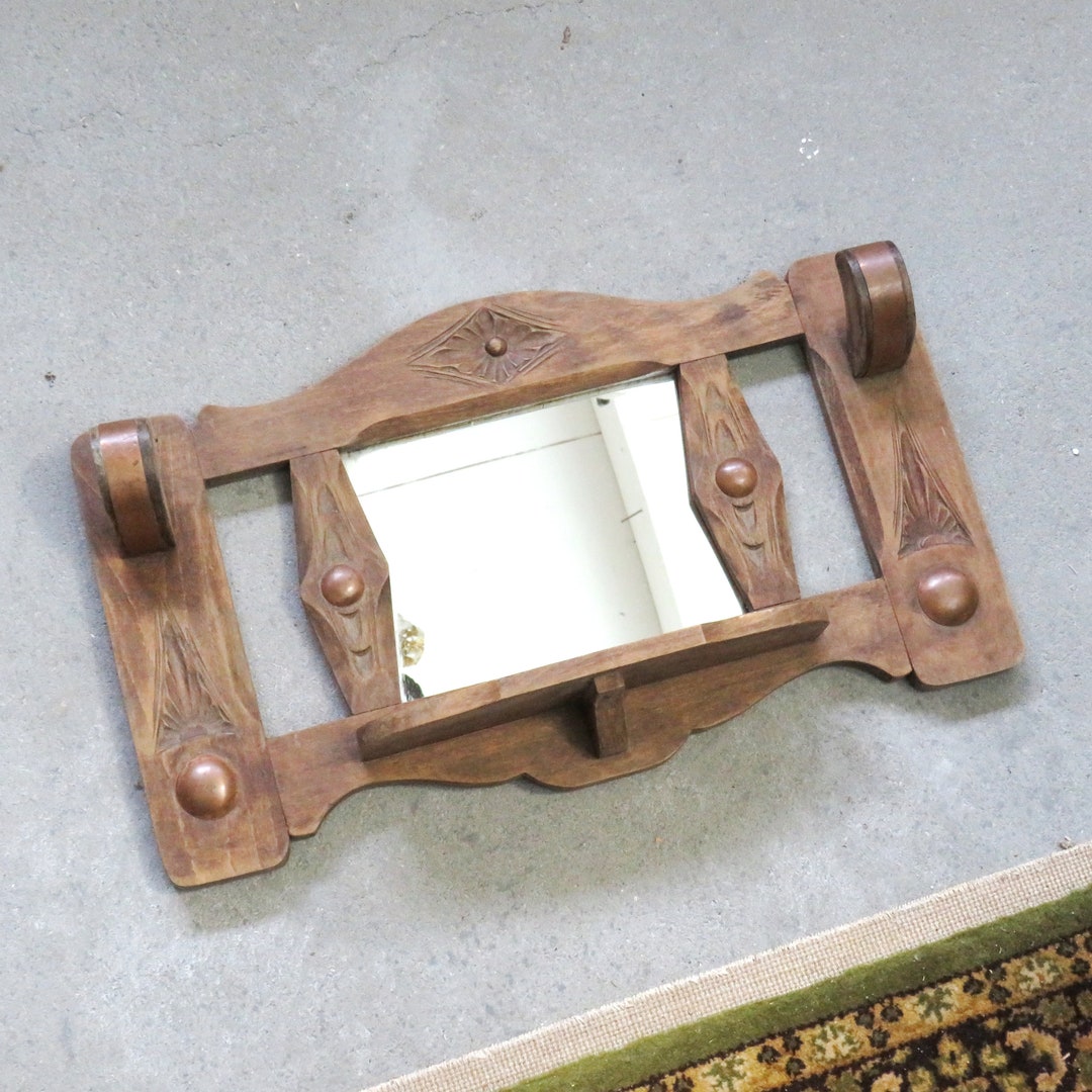 Vintage Wooden Wall Mirror With Shelf Midcentury 1950s 1960s Etsy
