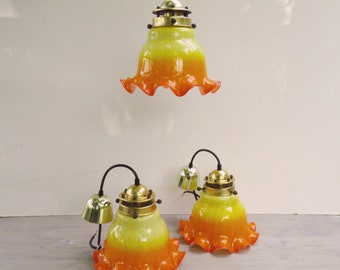 Peill and Putzler Vintage Pendant Light - 3 available - 1970s Orange Yellow Petticoat Glass Hanging Lamp - European Lighting