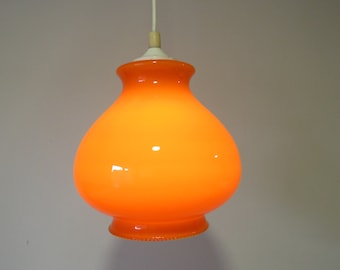 Vintage oranje glazen hanglamp - MCM Retro oranje glazen lamp - Europese vintage verlichting