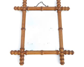Antiker französischer Spiegel aus Bambusimitat mit Originalglas – brauner Holzspiegel