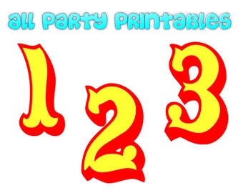 May include: Red and yellow circus numbers 1, 2, and 3. The numbers are in a bold, stylized font. Circus/Carnival Clipart - PNG / 300 DPI
