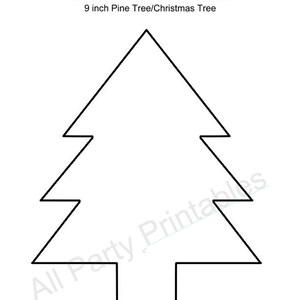 Puede incluir: Un contorno imprimible de un árbol de pino o un árbol de Navidad de 23 cm. El contorno es negro sobre un fondo blanco.