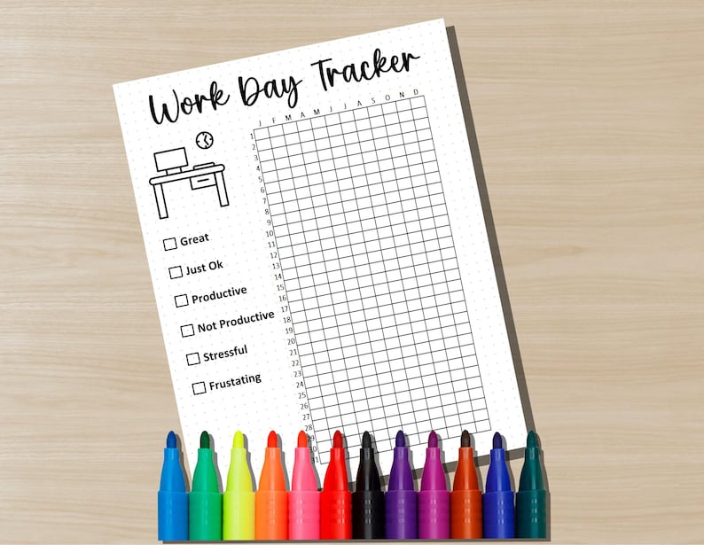 Work Tracker Bad PRINTABLE Work Day Tracker, Journal Page, Planner Page, Yearly Tracker ...