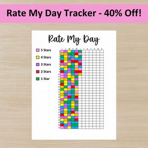 PRINTABLE Rate My Day Tracker, Printable Journal Page, Printable Planner Page, Daily Rating Tracker, Mood Tracker, Monthly Tracker, Pixels