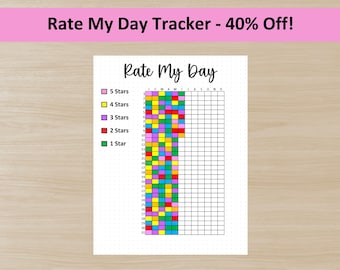 AFDRUKBARE Rate My Day-tracker, afdrukbare dagboekpagina, afdrukbare plannerpagina, dagelijkse beoordelingstracker, stemmingstracker, maandelijkse tracker, pixels