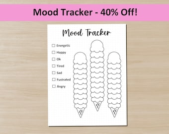 DO DRUKU Ice Cream Mood Tracker, Strona dziennika, Strona planera, Tracker uczuć, Codzienny tracker nastroju, Śledź nastrój, Szablon dziennika do druku