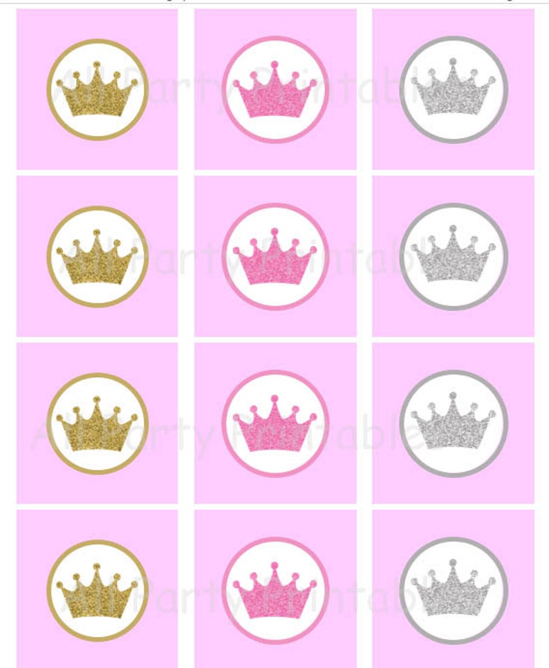 Princess Cupcake Toppers, Princess Favor Tags, Princess Crown Cupcake