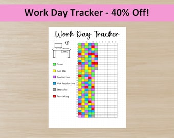 PRINTABLE Work Day Tracker, Journal Page, Planner Page, Yearly Tracker, Track Work, Work Tracker, Mood Tracker, Feelings Tracker, Job
