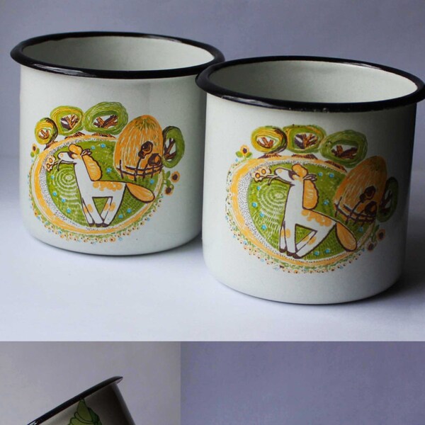 UNBENUTZTE 2 sowjetischen Vintage alte Emaille Becher rustikale Tassen Retro Küche Decor USSR Geschenk für Mama zum Muttertag Houseware rustikale Küche Dekor