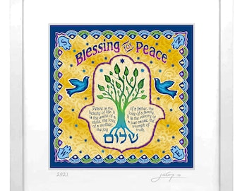 Shalom Tree Blessing for Peace Framed Wall Art , Engagement Gift, Wedding Gift