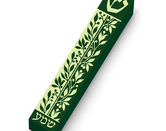 Vertical Vine Leaves Mezuzah Case, Mezuzah Gift, 4"