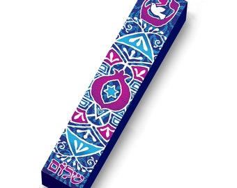 4" Mandala Pomegranate Jewish Mezuzah Case, Hand Made