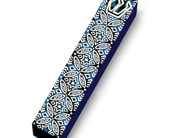 Decorative Woodblock Style Jewish Mezuzah Case