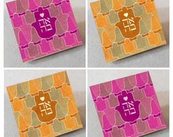 Juego de posavasos de cristal con colorido diseño de Hamsa (Amor)