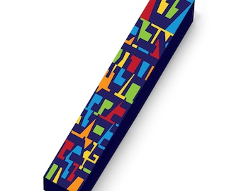 Pop Art Hebrew Alef Bet Mezuzah 4" Case
