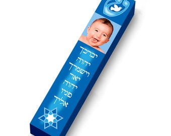 Mezuzá personalizada con foto de bebé y bendición judía para bebé, estuche de 10 cm