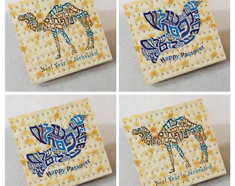 Juego de posavasos de vidrio con paloma y camello para matzá de Pésaj