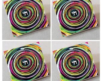 Juego de posavasos para vasos de chai con círculos multicolores