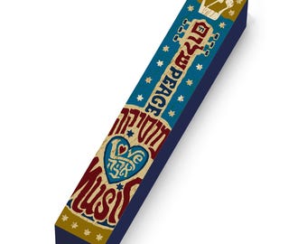 Hippie retro Guitar Mezuzah Case, Love, Peace and Music Design