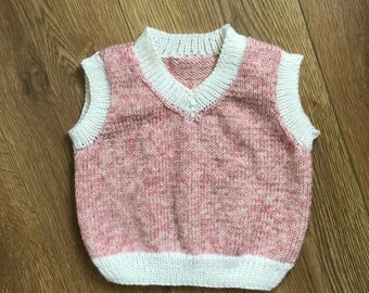 Hand Knitted, Pink/cream Vest, Age 2yrs.