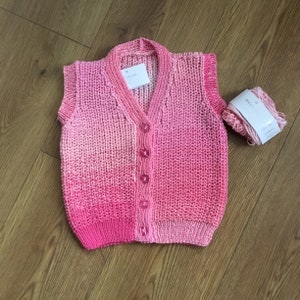 Hand Knitted Pink, Buttoned Through, Sleeveless Vest