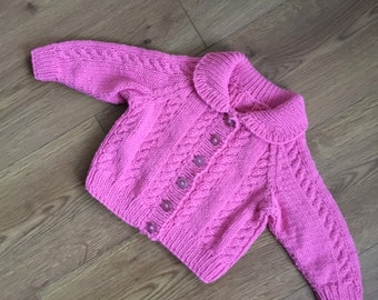 Hand Knitted Pink Cabled Aran Jacket/Sweater.