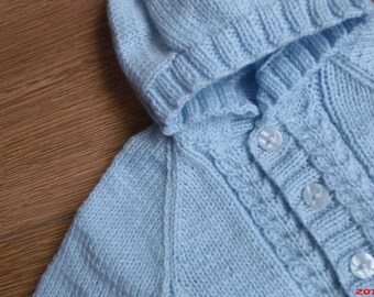 Hand-Made, Hand-Knitted, Babies, Unisex Hooded Jacket/Sweater. 0-3 months 3-6 months 6-9 monthss