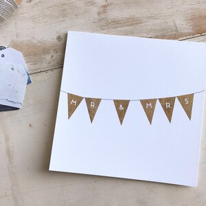 Wedding Card/Wedding Shower Card Mr & Mrs Rustic Burlap Bunting Design image 1