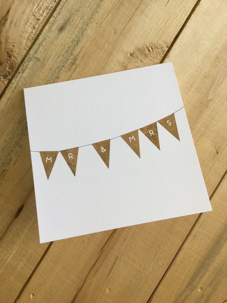 Wedding Card/Wedding Shower Card Mr & Mrs Rustic Burlap Bunting Design image 2