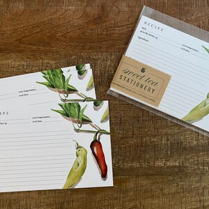 Recipe Cards Set of 10 Watercolor Pepper Design 4x6 Size image 2