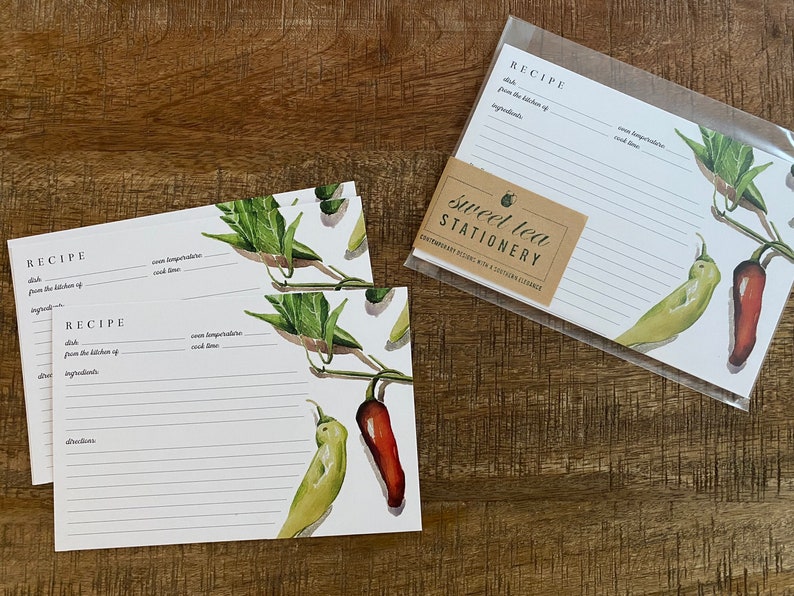 Recipe Cards Set of 10 Watercolor Pepper Design 4x6 Size image 2