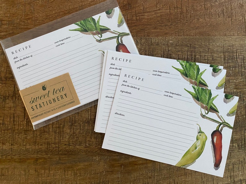 Recipe Cards Set of 10 Watercolor Pepper Design 4x6 Size image 1