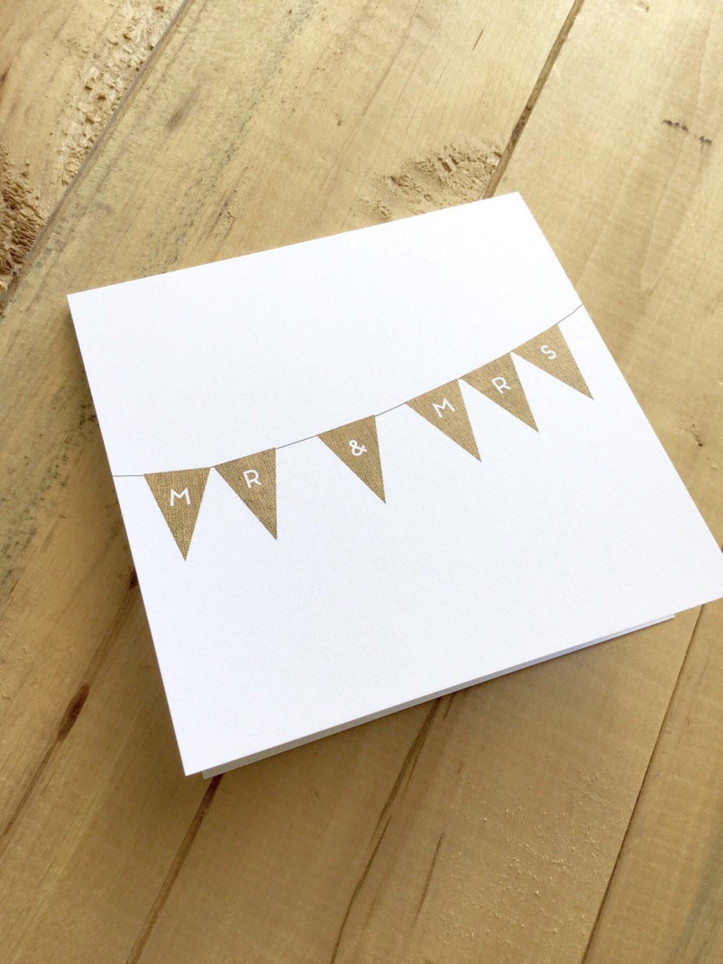 Wedding Card/Wedding Shower Card Mr & Mrs Rustic Burlap Bunting Design image 3