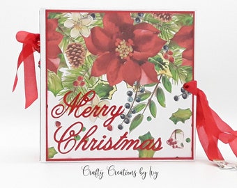 Merry Christmas Poinsettia Scrapbook Photo Album, Christmas Scrapbook, Handmade Christmas Scrapbook