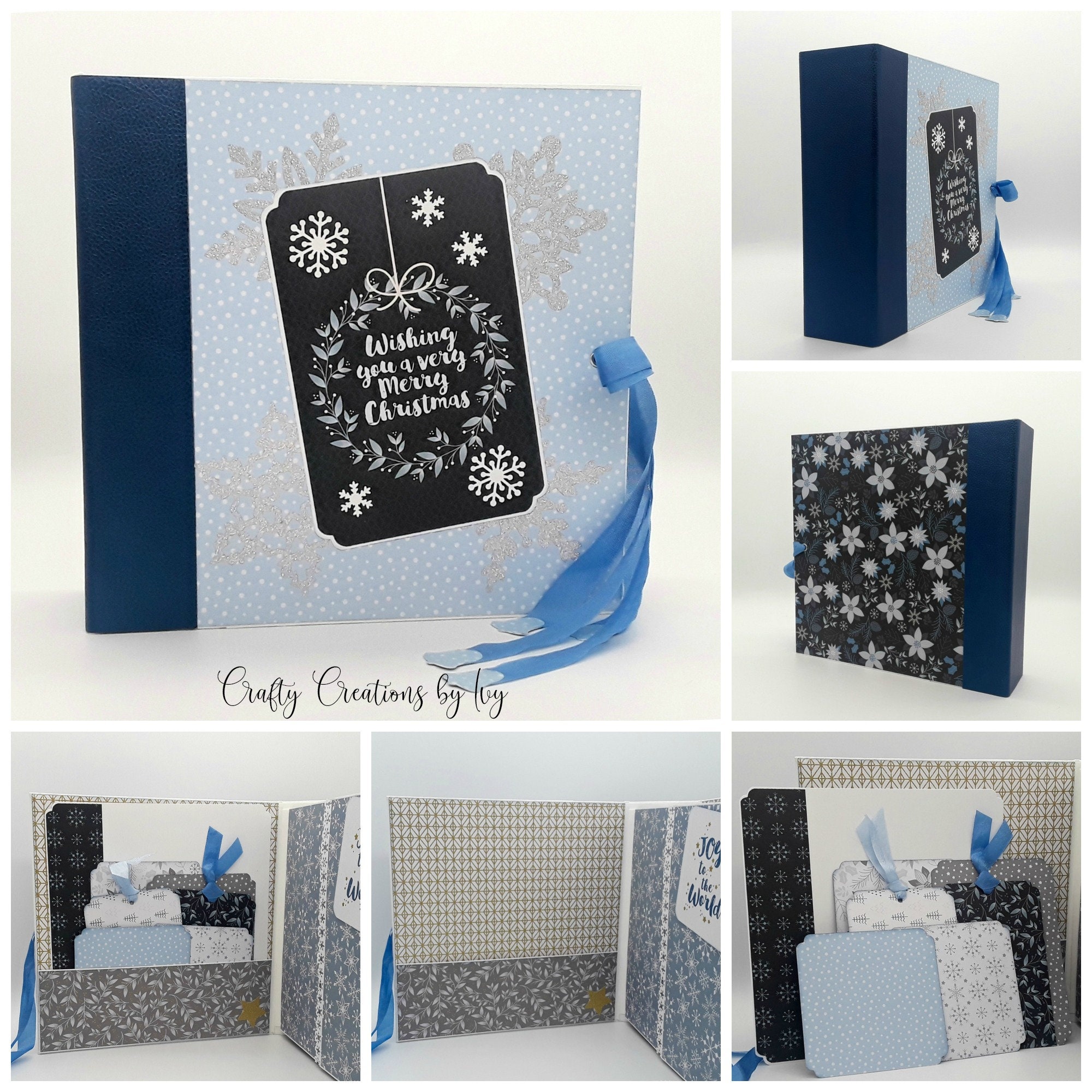 Handmade Scrapbook Photo Album, Wishing You A Very Merry Christmas,  Christmas Scrapbook, Blue/white/silver 