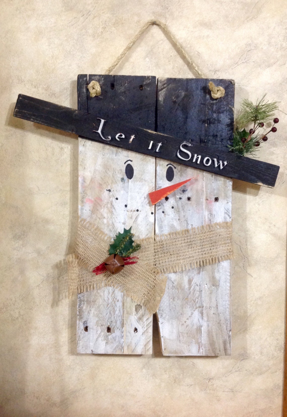 Snowman Repurposed Primitive Pallet Wood Snowman Door Hanging | Etsy