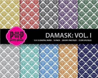Damasco de papel | Papel Digital de Damasco | Descargable documento de Damasco | Papel digital | Patrones digitales | Páginas de empacadora