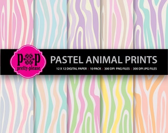 Papel Animal Print / Papel Digital Animal Print / Animal Prints Colores Pastel / Papel Prefabricado