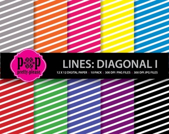 Papel con Líneas Diagonales / Papel Digital con Líneas / Líneas Multicolores