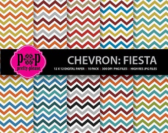 Papel digital Chevron Fiesta / Papel Chevron / Papel digital Chevron / Colores Chevron Fiesta / Papel digital multicolor Chevron