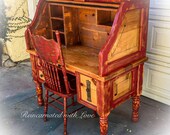 Solid Pine, Reclaimed Wood Desk, shabby chic, farmhouse furniture, wood desk, farmhouse desk, rustic desk, red desk, large, roll top desk