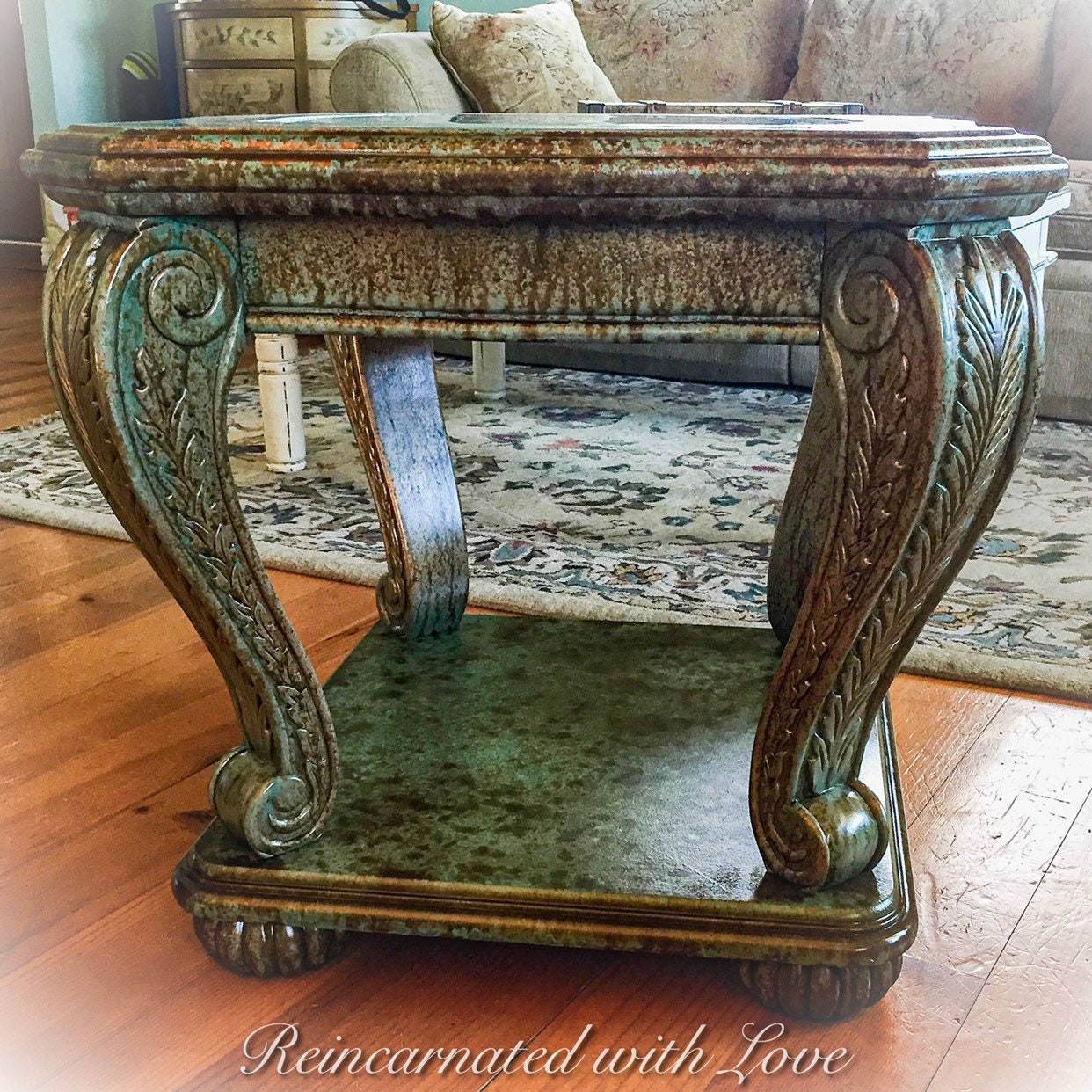 Patina Rusted Copper End Table Green Side Table Upcycled