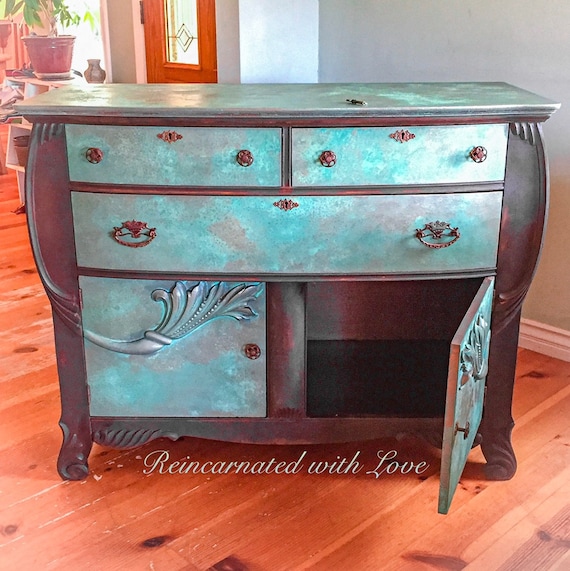 Locking Antique Dresser Patina Rusted Bureau Credenza Etsy