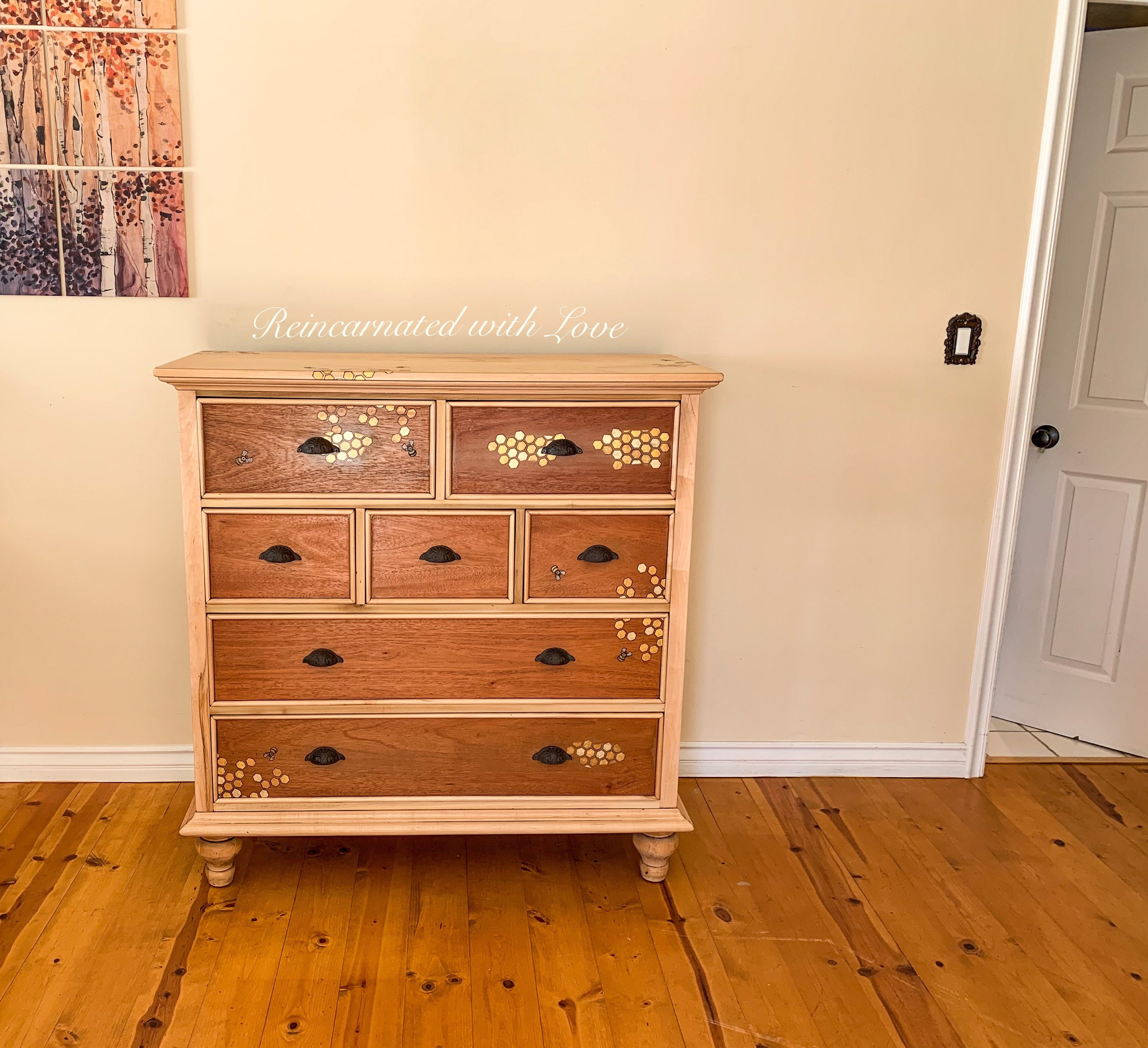 Tall Dresser, W/ Honeycomb & Tiny Bee Accents, Upcycled Chest of ...