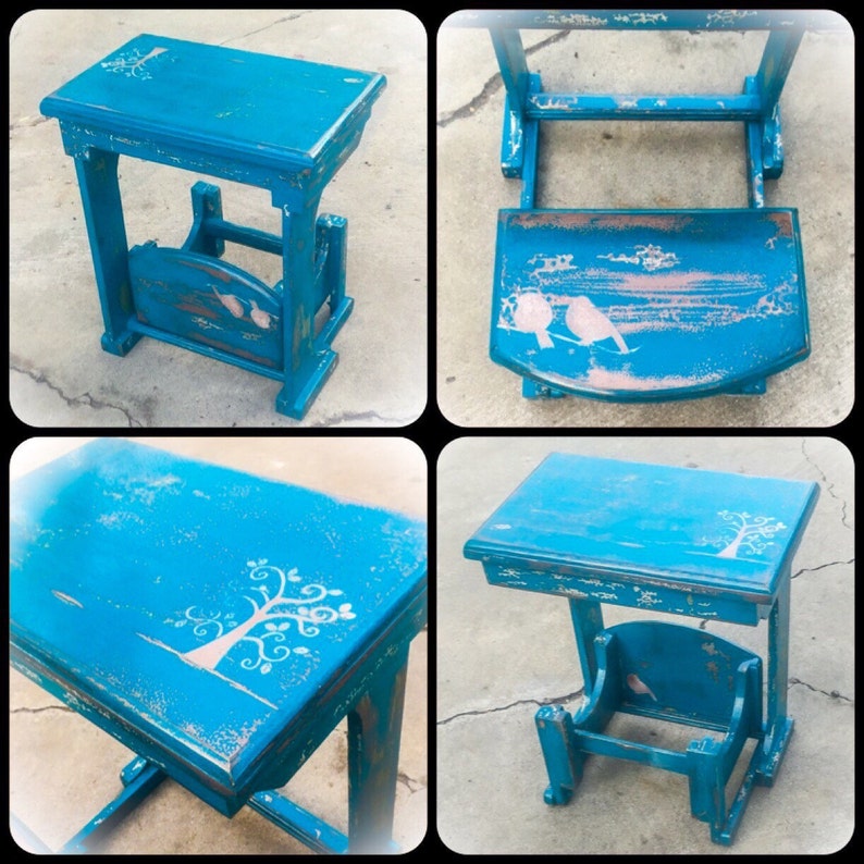 Antique Toddler Desk W Bench Seat Blue Childrens Kids Kid American Girl Doll Furniture