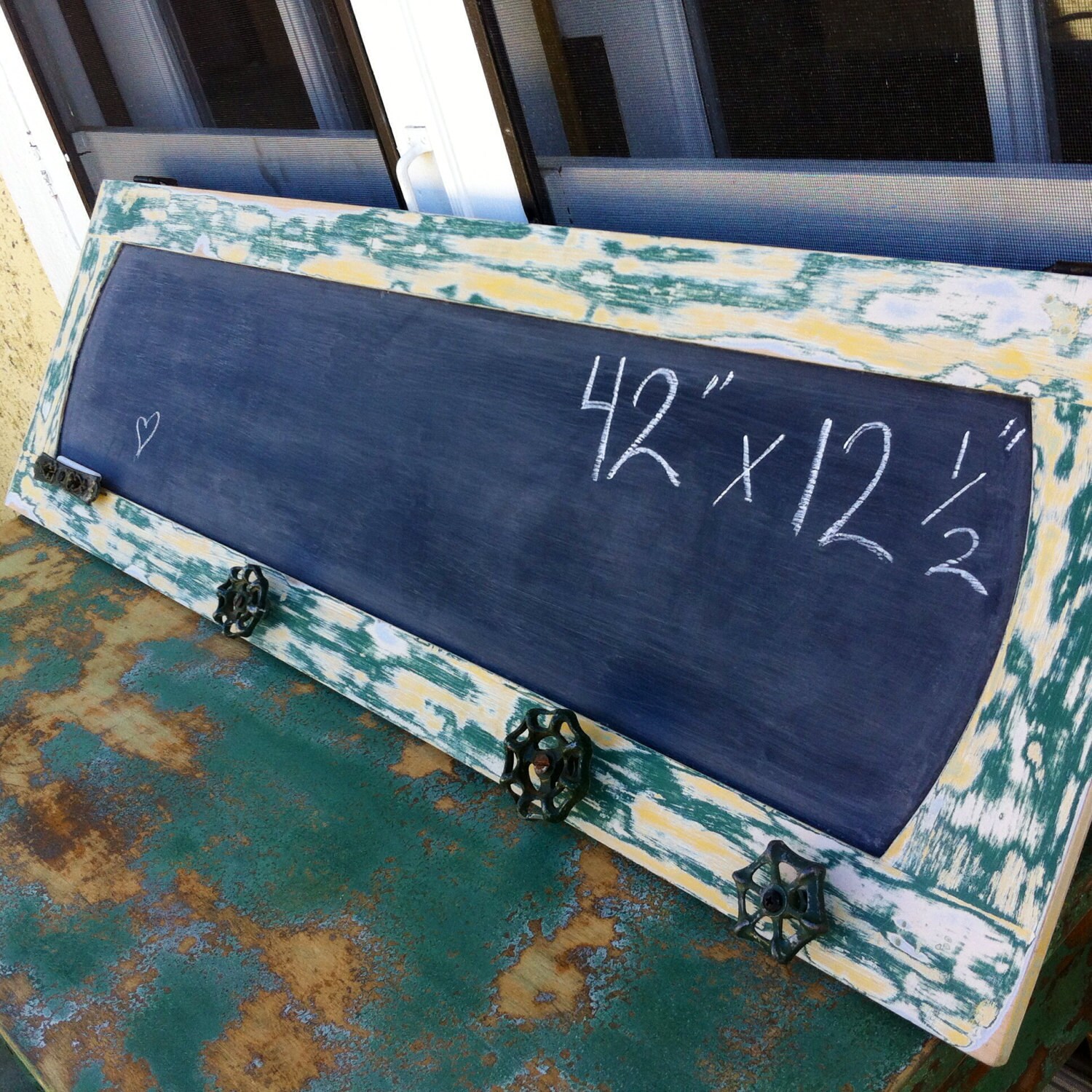 SOLD Large Chalkboard green and yellow distressed paint on Etsy