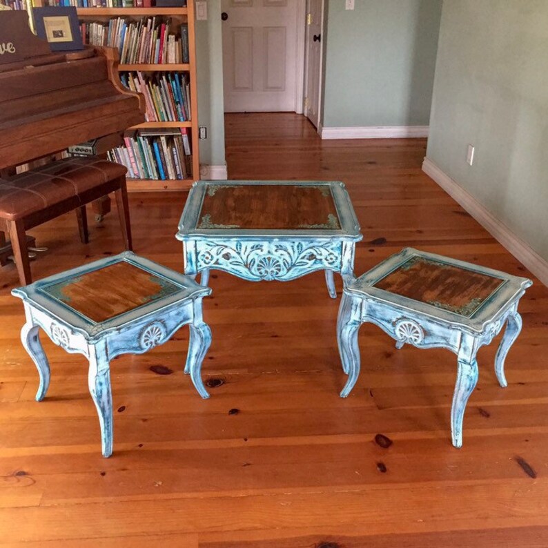 Furniture Matching Tables End Tables Side Tables 3 Piece Coffee Table Shabby Chic Painted Furniture Matching Boho Table Set French Country Home Living
